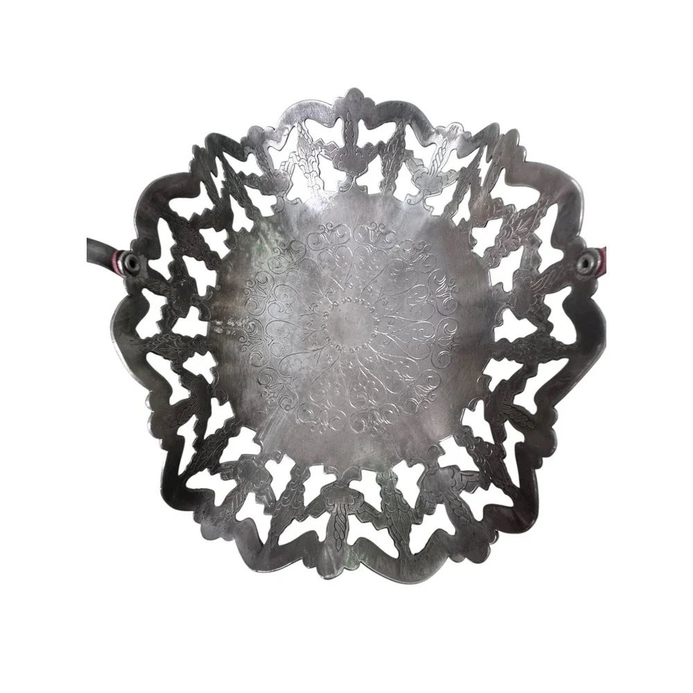 Antique Silverplate‎ Ruffled Handled Basket Trinket Tray Vintage Dish USA 3511
